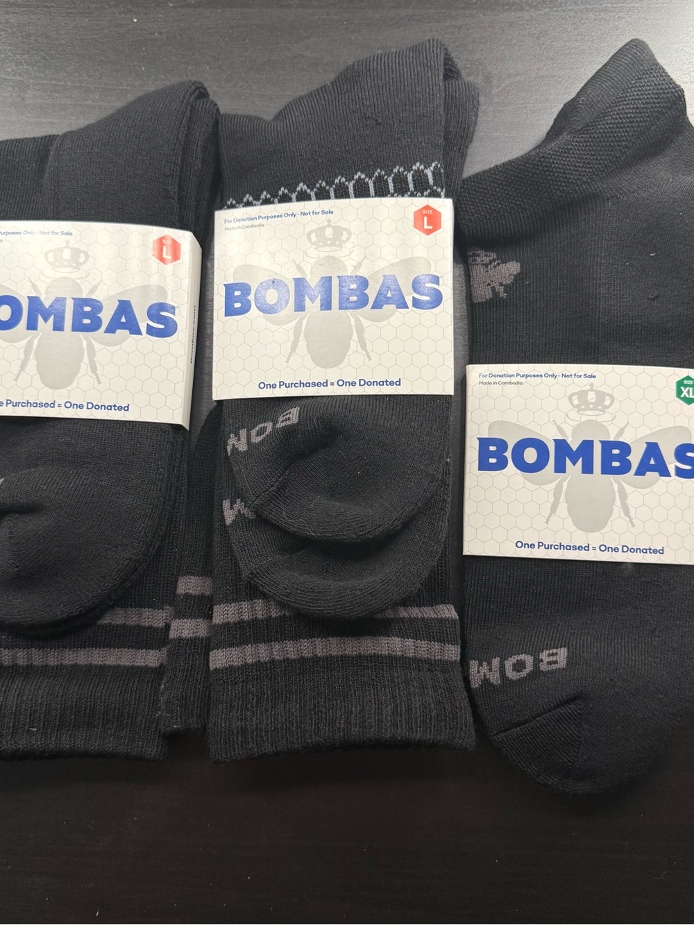 Bombas Black Crew Socks Trio Pack
